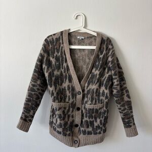 Rails Oslo Leopard Print Button-Up Cardigan Sweater alpaca blend